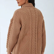 Camel Cable Knit Roll Neck Jumper