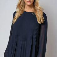 Navy Long Sleeve Pleated Blouse