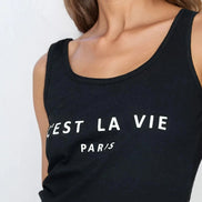 Black C'est La Vie Cotton Vest Top