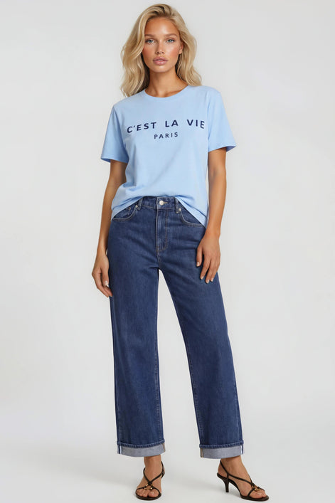 Light Blue C'est La Vie Short Sleeve Regular Fit T-Shirt