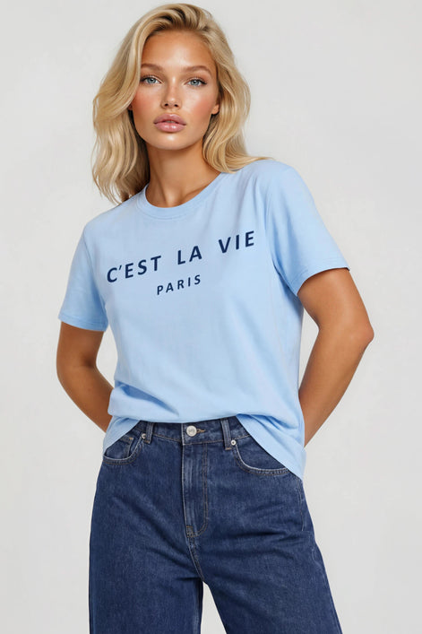 Light Blue C'est La Vie Short Sleeve Regular Fit T-Shirt