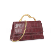 Cherry Red Croc Faux Leather Top Handle Bag