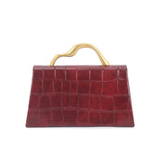 Cherry Red Croc Faux Leather Top Handle Bag