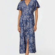 Denim Blue Floral Midi Dress