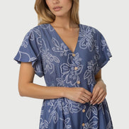 Denim Blue Floral Midi Dress