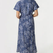 Denim Blue Floral Midi Dress