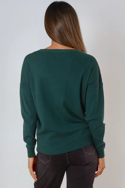Green Crew Neck Fine Knit Jumper