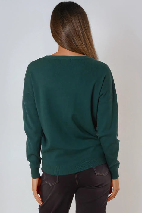 Green Crew Neck Fine Knit Jumper
