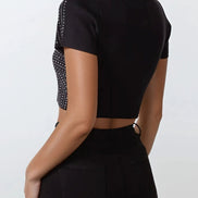 Black Embellished Crop Top