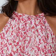 Pink Abstract Print Halterneck Maxi Dress