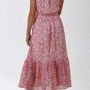 Pink Abstract Print Halterneck Maxi Dress