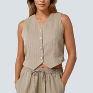 Khaki Pinstripe Wide Leg Trousers and Waistcoat Set