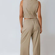 Khaki Pinstripe Wide Leg Trousers and Waistcoat Set