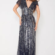Navy Silver Sequin Maxi Dress