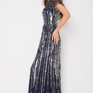 Navy Silver Sequin Maxi Dress