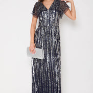 Navy Silver Sequin Maxi Dress