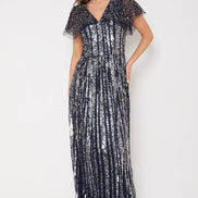 Navy Silver Sequin Maxi Dress