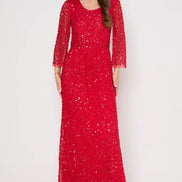 Red Sequin Angel Sleeve Open Back Maxi Dress