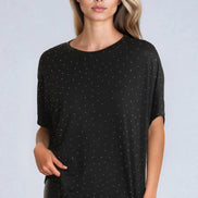 Black Embellished Round Neck T-Shirt