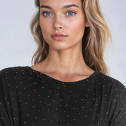 Black Embellished Round Neck T-Shirt