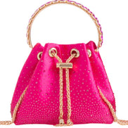 Fuchsia Embellished Top Handle Evening Bag