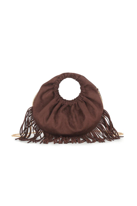 Brown Faux Suede Fringe Handbag