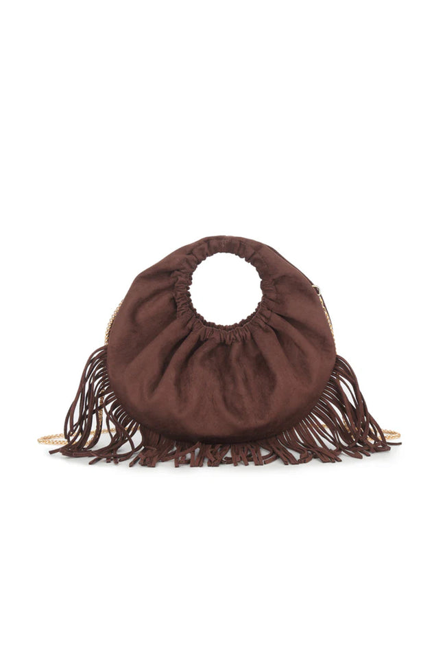 Brown Faux Suede Fringe Handbag
