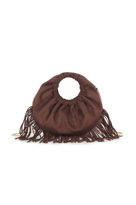 Brown Faux Suede Fringe Handbag