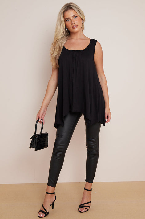 Black Sleeveless Top With Asymmetric Hem
