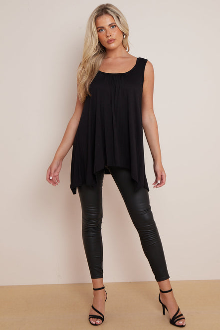 Black Sleeveless Top with Asymmetric Hem
