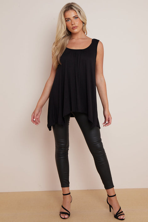 Black Sleeveless Top With Asymmetric Hem