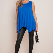 Royal Blue Sleeveless Top with Asymmetric Hem
