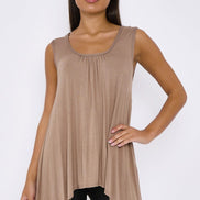 Mocha Sleeveless Top with Asymmetric Hem