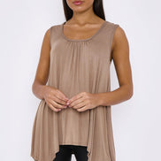 Mocha Sleeveless Top with Asymmetric Hem