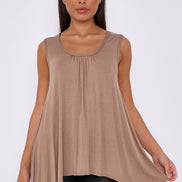 Mocha Sleeveless Top with Asymmetric Hem