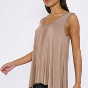 Mocha Sleeveless Top with Asymmetric Hem