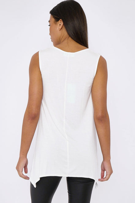 White Sleeveless Top with Asymmetric Hem
