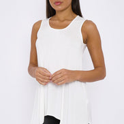White Sleeveless Top with Asymmetric Hem