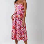 Pink Floral Cami Midi Dress with Cut Out Back