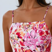 Pink Floral Cami Midi Dress with Cut Out Back