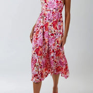Pink Floral Cami Midi Dress with Cut Out Back