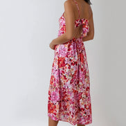 Pink Floral Cami Midi Dress with Cut Out Back