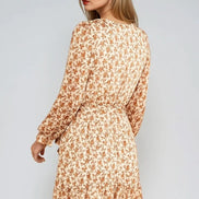 Beige Floral Wrap Mini Dress