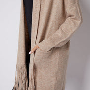 Beige Fringed Tassel Cardigan