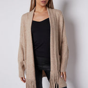 Beige Fringed Tassel Cardigan
