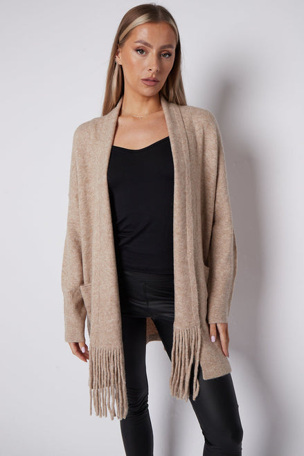 Beige Fringed Tassel Cardigan
