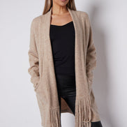 Beige Fringed Tassel Cardigan