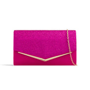 Fuchsia Glitter Envelope Clutch Bag