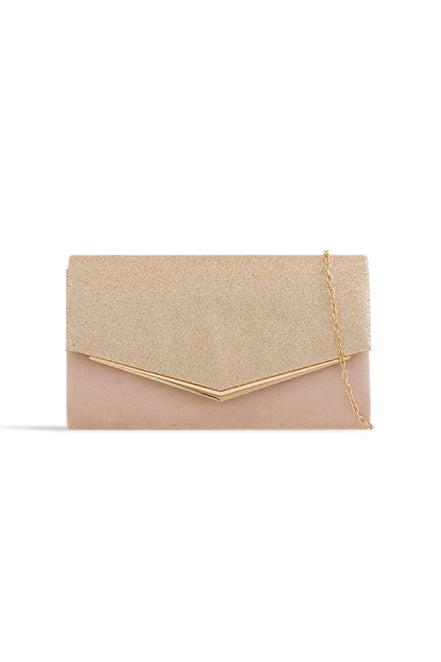 Nude Blush Glitter Envelope Clutch Bag