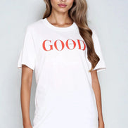 White Good Vibes Printed Cotton T-Shirt